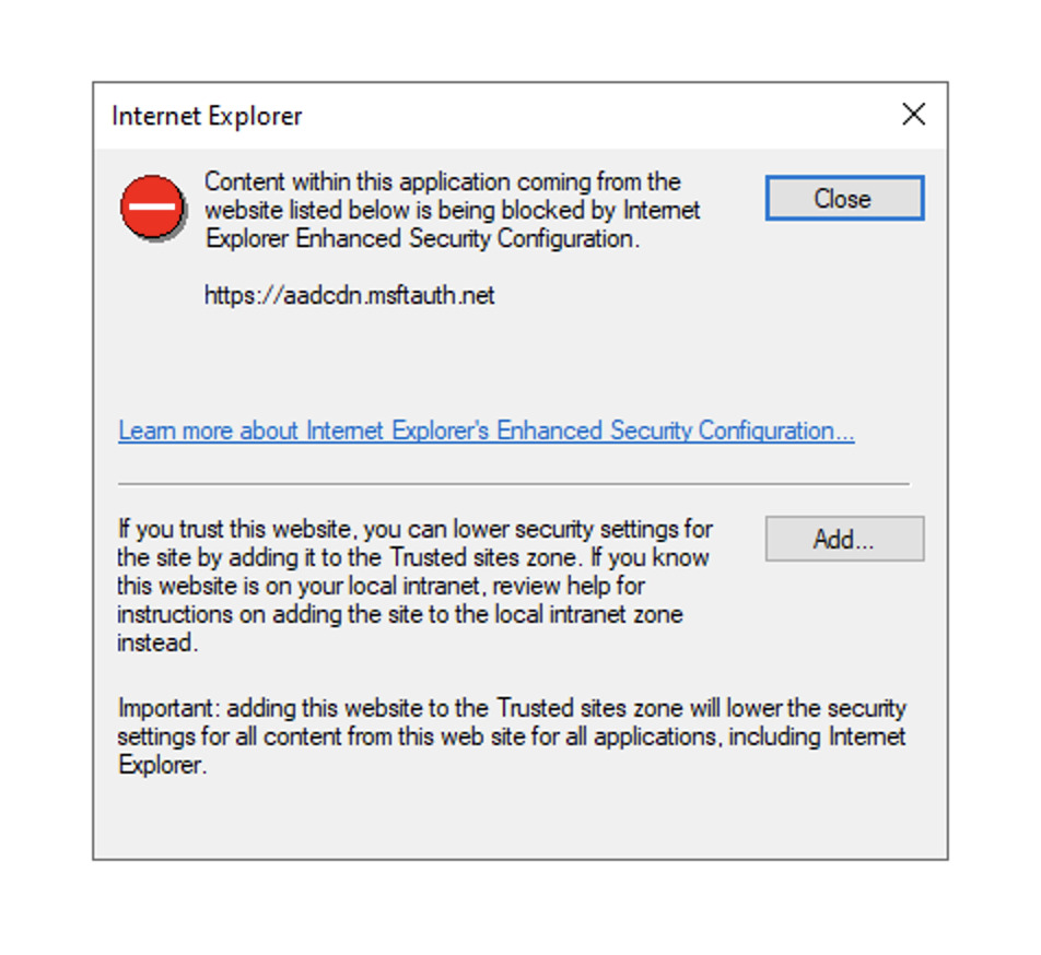 content blocked by internet explorer ESC